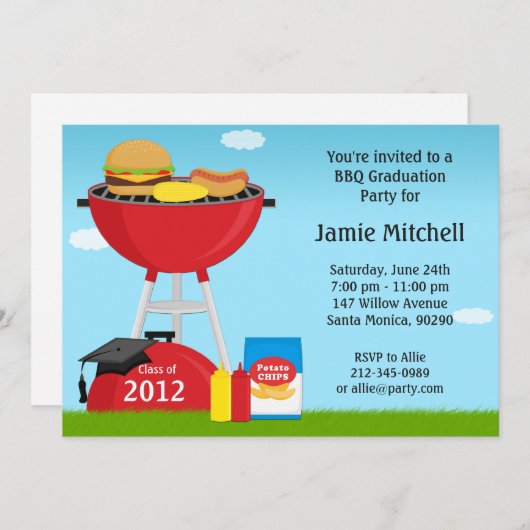 2013年の卒業BBQのパーティの招待状のクラス 招待状 (正面/裏面)