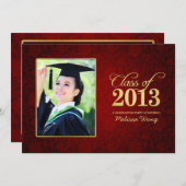 2013年の美しい赤フローラダマスクと金ゴールドクラス 招待状 (正面/裏面)