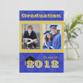 2013年の青アーガイル柄の色の金ゴールド卒業記録 招待状 (スタンド正面)