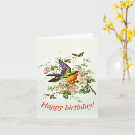 2013年の鳥と蝶、誕生日 カード (黄色い花)