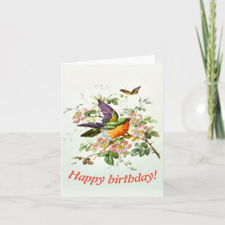 2013年の鳥と蝶、誕生日 カード
