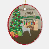 2013年のWeimaraner Puppysの初めてのクリスマス セラミックオーナメント (左)