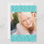 2013年ガーリー度写真·ティール(緑がかった色)グリッター·パーティー 招待状 (裏面)