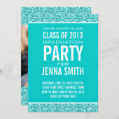 2013年ガーリー度写真·ティール(緑がかった色)グリッター·パーティー 招待状 (正面/裏面)