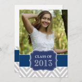 2013年ネービー·ブルー·グレー·シェブロンのクラス 招待状 (正面/裏面)