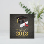 2013年卒業式向けエレガントなダマスク柄のゴールド箔押し 招待状 (スタンド正面)