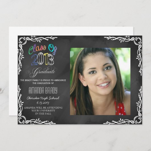2013年版Class of 2013 Chalkboard卒業発表 案内状 (正面/裏面)