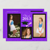 2013年紫ダマスク卒業招待状 招待状 (正面/裏面)