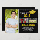 2013黒い金ゴールドの卒業の招待状のクラス 招待状 (正面/裏面)