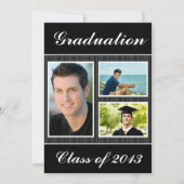 2013黒くストライプのな卒業3の写真のクラス 招待状 (正面)