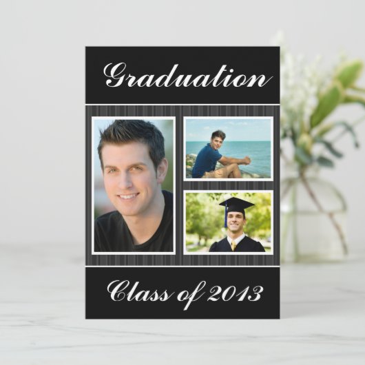 2013黒くストライプのな卒業3の写真のクラス 招待状 (スタンド正面)