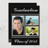 2013黒くストライプのな卒業3の写真のクラス 招待状 (正面/裏面)