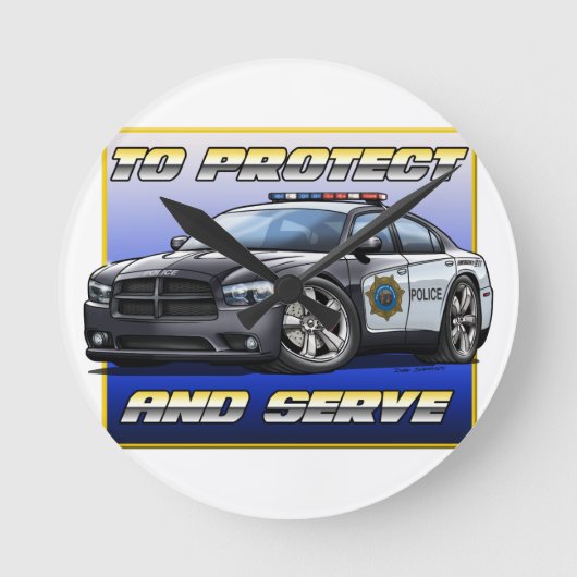 2014ごまかしの充電器のパトカー1 ラウンド壁時計 (正面)