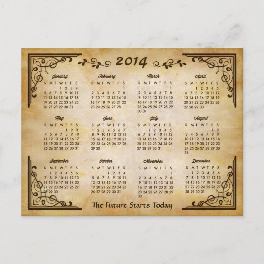 2014カレンダー – アンティークフレームと古い紙スタイル ポストカード (正面)