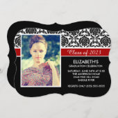 2014フォーマル白黒ダマスク写真卒業 招待状 (正面/裏面)