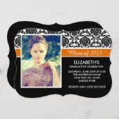 2014フォーマル白黒ダマスク写真卒業 招待状 (正面/裏面)