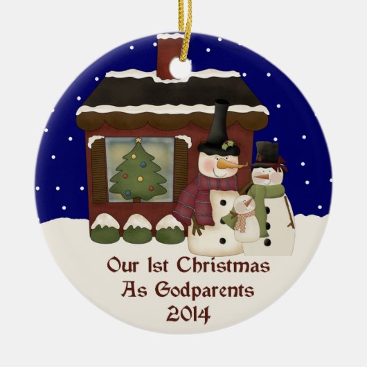 2014代父母として私達の第1クリスマス セラミックオーナメント (正面)