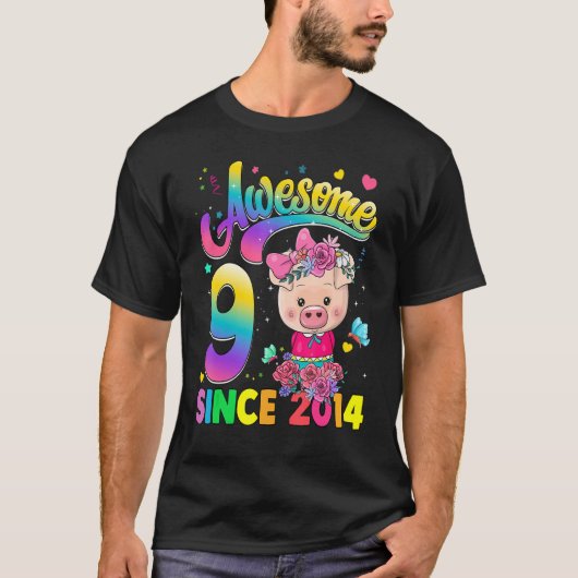 2014年から9歳の子供たちプリンセス豚9番目の誕生日 Tシャツ (正面)