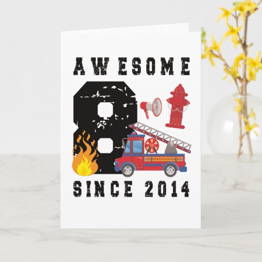 2014年に8人目の誕生日贈生まれ与消防士 カード (黄色い花)