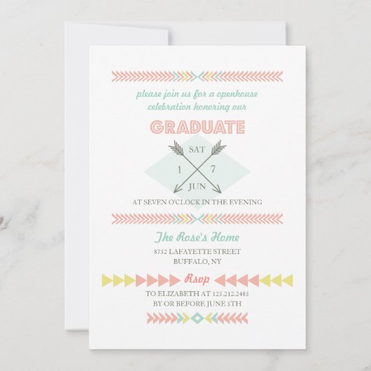 2014年のアステカな種族の写真の卒業パーティーのクラス 招待状 (裏面)