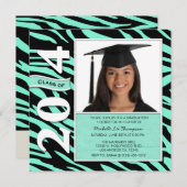 2014年のエレガントなミント及び黒いシマウマのストライプなクラス 招待状 (正面/裏面)