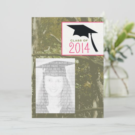 2014年の写真の卒業の招待の迷彩柄及びピンクのクラス 招待状 (スタンド正面)