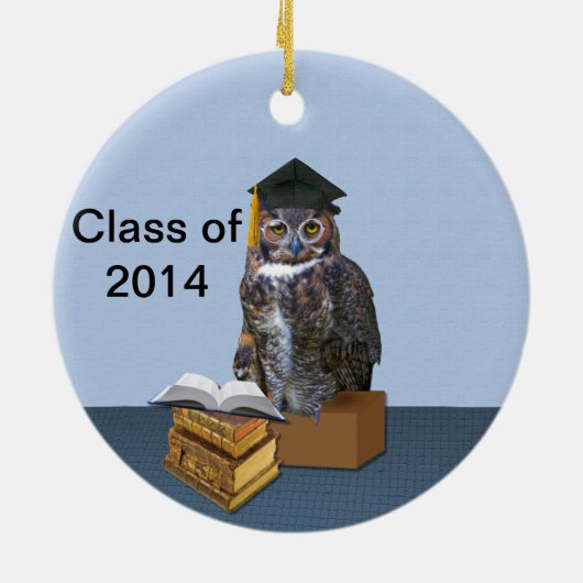 2014年の卒業のフクロウのユーモアのあるなクラス セラミックオーナメント (裏面)