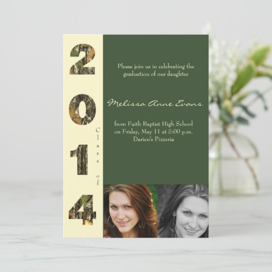 2014年の卒業の招待状の迷彩柄のクラス 招待状 (スタンド正面)