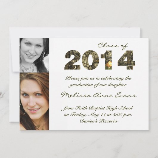 2014年の卒業の招待状の迷彩柄のクラス 招待状 (正面)