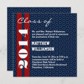 2014年または年の赤白青の卒業V02 案内状 (正面/裏面)