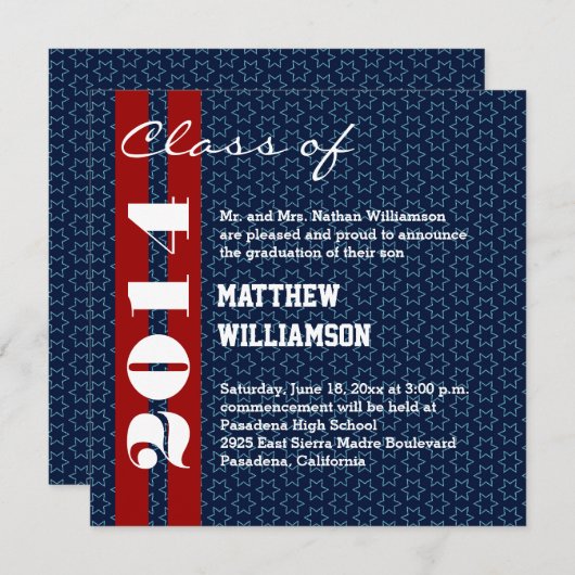 2014年または年の赤白青の卒業V02 案内状 (正面/裏面)