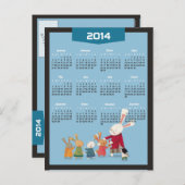 2014年カレンダー - 新年おめでとうウサギ家族 シーズンポストカード (正面/裏面)