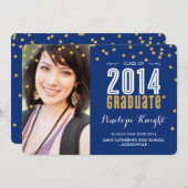 2014年大学院金ゴールドグリッター紙吹雪王室のブルー 招待状 (正面/裏面)