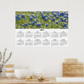 2014年青いブルーボネットの壁掛けカレンダー ポスター (キッチン)
