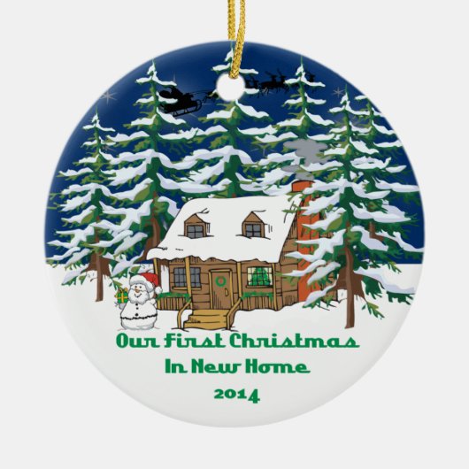 2014新しい家のクリスマスの小屋 セラミックオーナメント (正面)