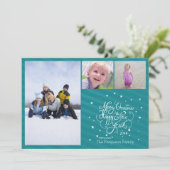 2014 3写真クリスマスホリデーカードブルーストライプ シーズンカード (スタンド正面)