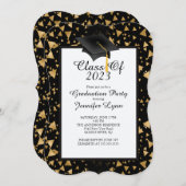 2015モダン金ゴールドブラック卒業パーティー招待状 招待状 (正面/裏面)
