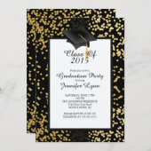 2015モダン金ゴールドブラック卒業パーティー招待状 招待状 (正面/裏面)