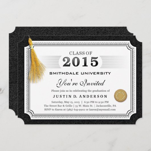 2015卒業証書招待状金ゴールドタッセルコーナー 招待状 (正面/裏面)