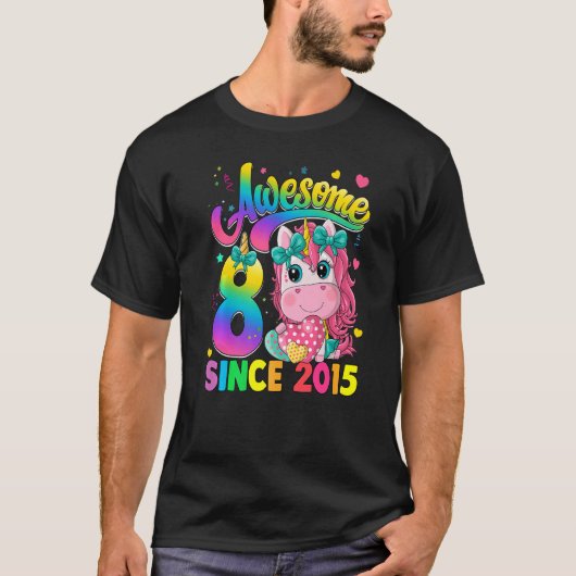 2015年から8歳の子供たちプリンセスUnicorn 8th B Tシャツ (正面)