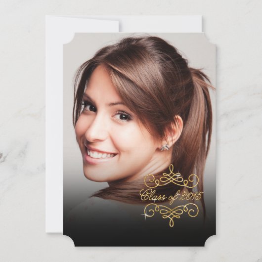 2015年のエレガントでフェイクなグリッターの渦巻の卒業の写真 招待状 (正面)