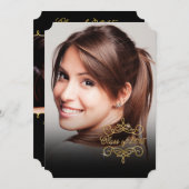 2015年のエレガントでフェイクなグリッターの渦巻の卒業の写真 招待状 (正面/裏面)