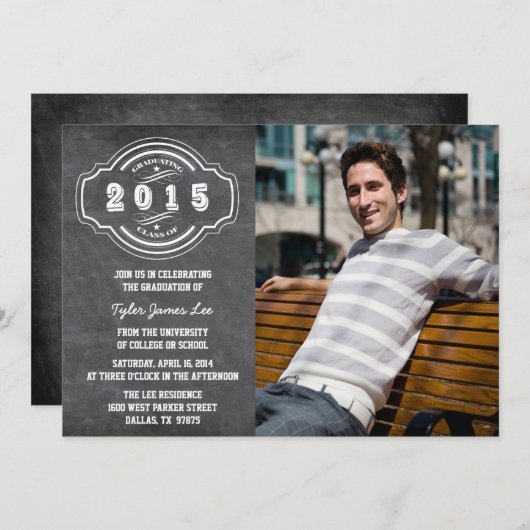 2015年のカルボード写真卒業パーティーのクラス 招待状 (正面/裏面)