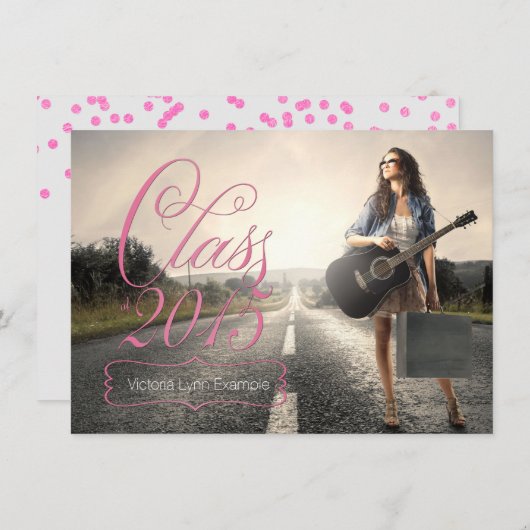 2015年の卒業発表のピンクのクラス 招待状 (正面/裏面)