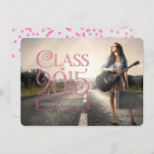 2015年の卒業発表のピンクのクラス 招待状 (正面/裏面)