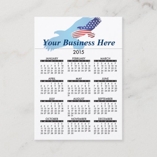 2015年の名刺のカレンダーのアメリカ人のワシ 名刺 (正面)