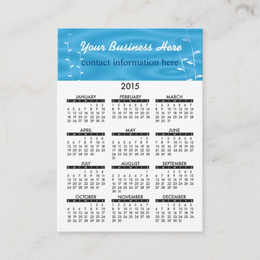 2015年の名刺のカレンダーの青のスパ 名刺 (正面)