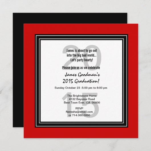 2015年または任意の年の卒業白黒V07C 招待状 (正面/裏面)