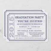 2015年スチールブルー卒業パーティーチケット招待状 招待状 (正面/裏面)