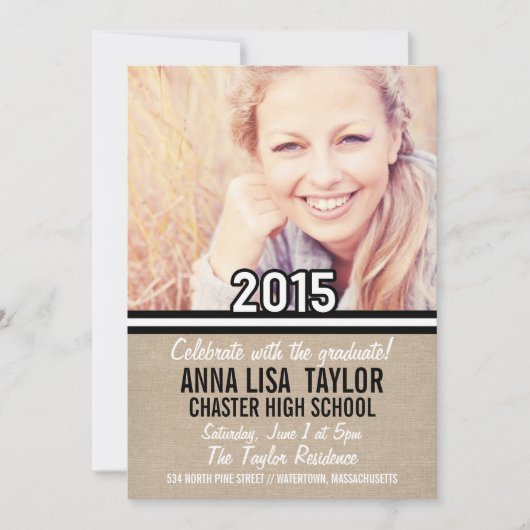 2015年ストライプ卒業2015招待状のB&Wクラス 招待状 (正面)